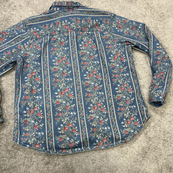 Vtg Liz Claiborne Floral Button Up Blouse Chambray Sz Medium Petite Cottagecore - Picture 10 of 10